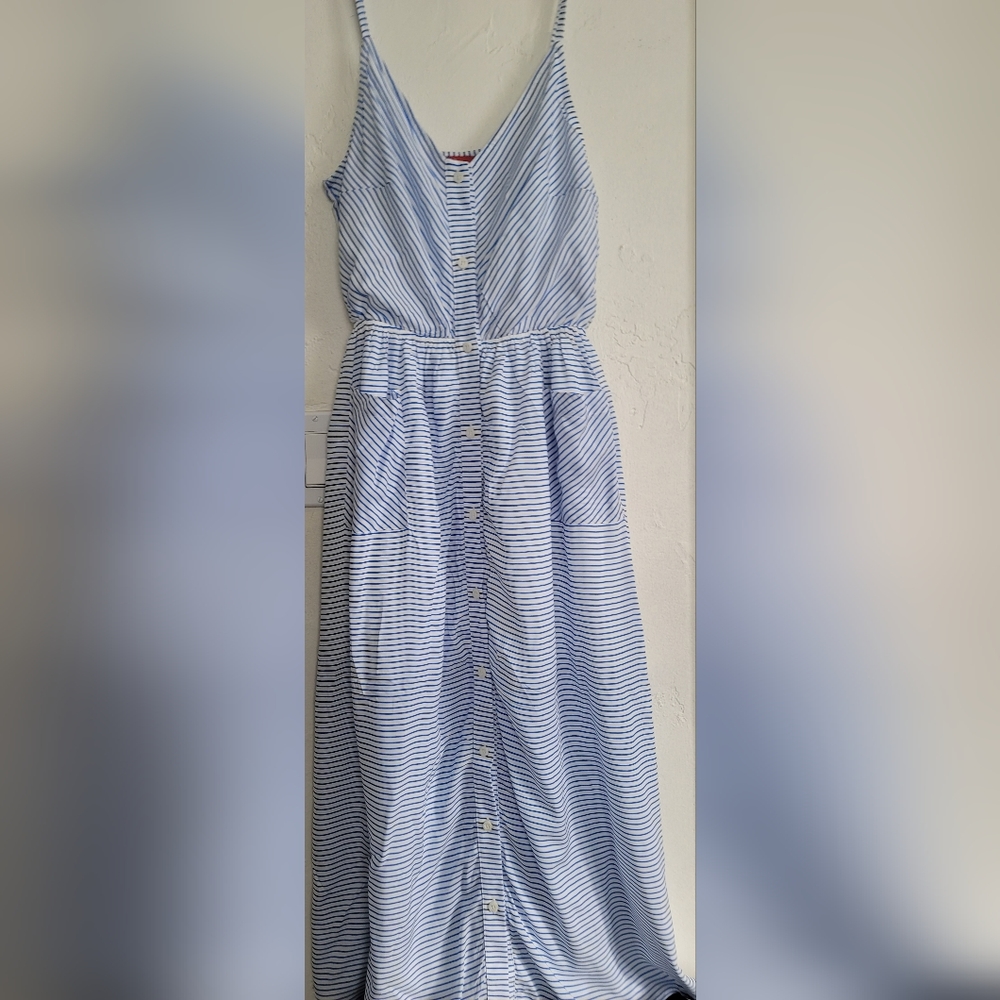 Maaji Dress Blue White Striped Crystal Button Up Midi Cover Up Womens iSmall New